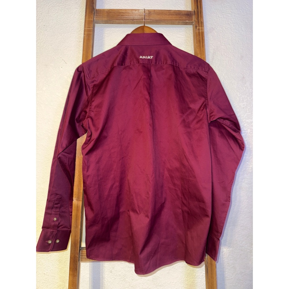 Ariat Boys XL 18 Burgundy Long Sleeve Western Button Shirt Embroidered Logo - Picture 10 of 11